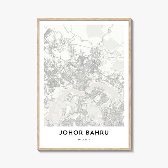 Johor Bahru Malaysia Minimalist Street Map Poster In Soft White Tones