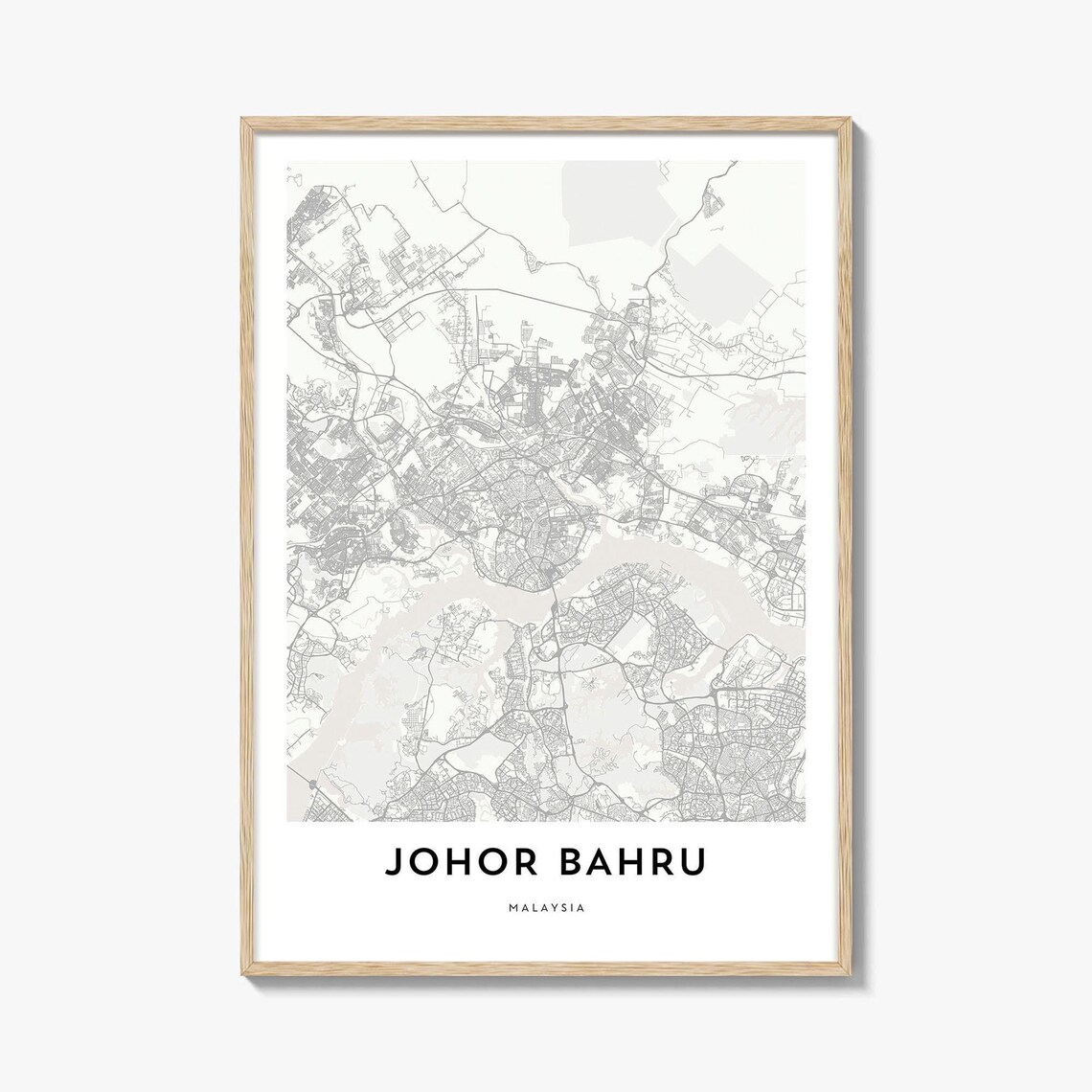Johor Bahru Malaysia Minimalist Street Map Poster In Soft White Tones