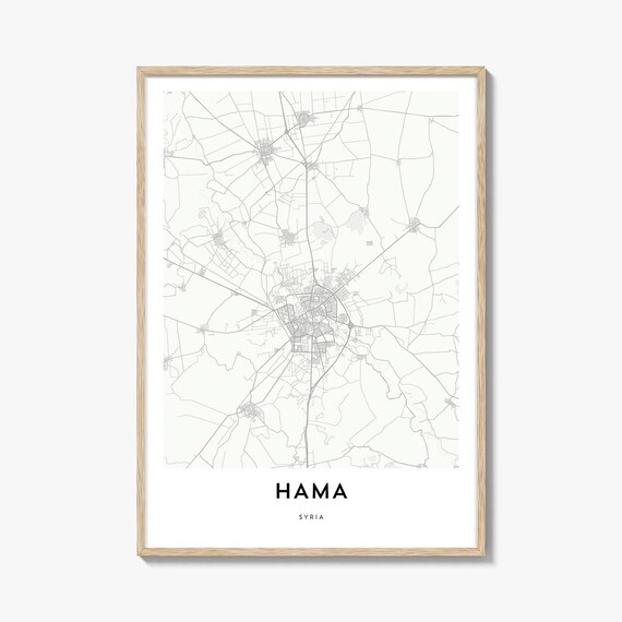 Hama Syria Minimalist Monochrome Historic Old City Map Poster