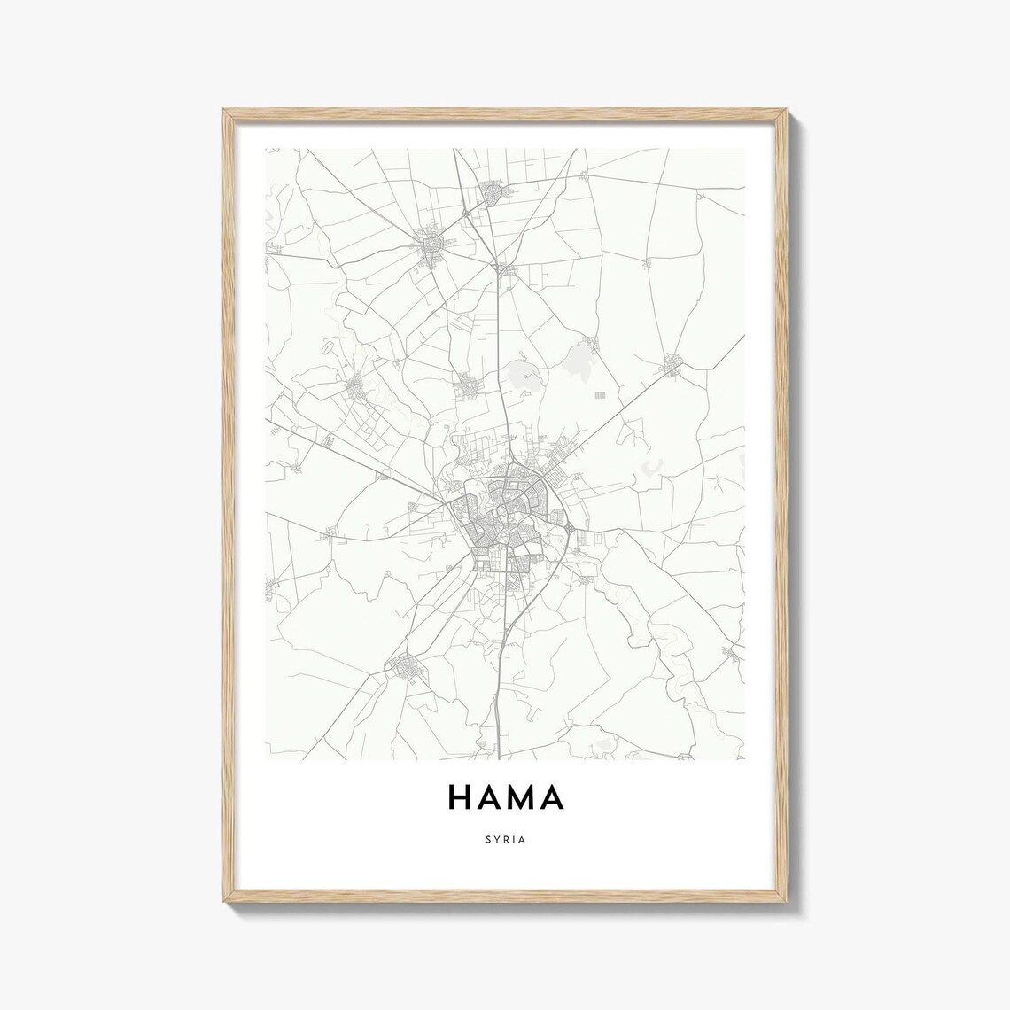 Hama Syria Minimalist Monochrome Historic Old City Map Poster