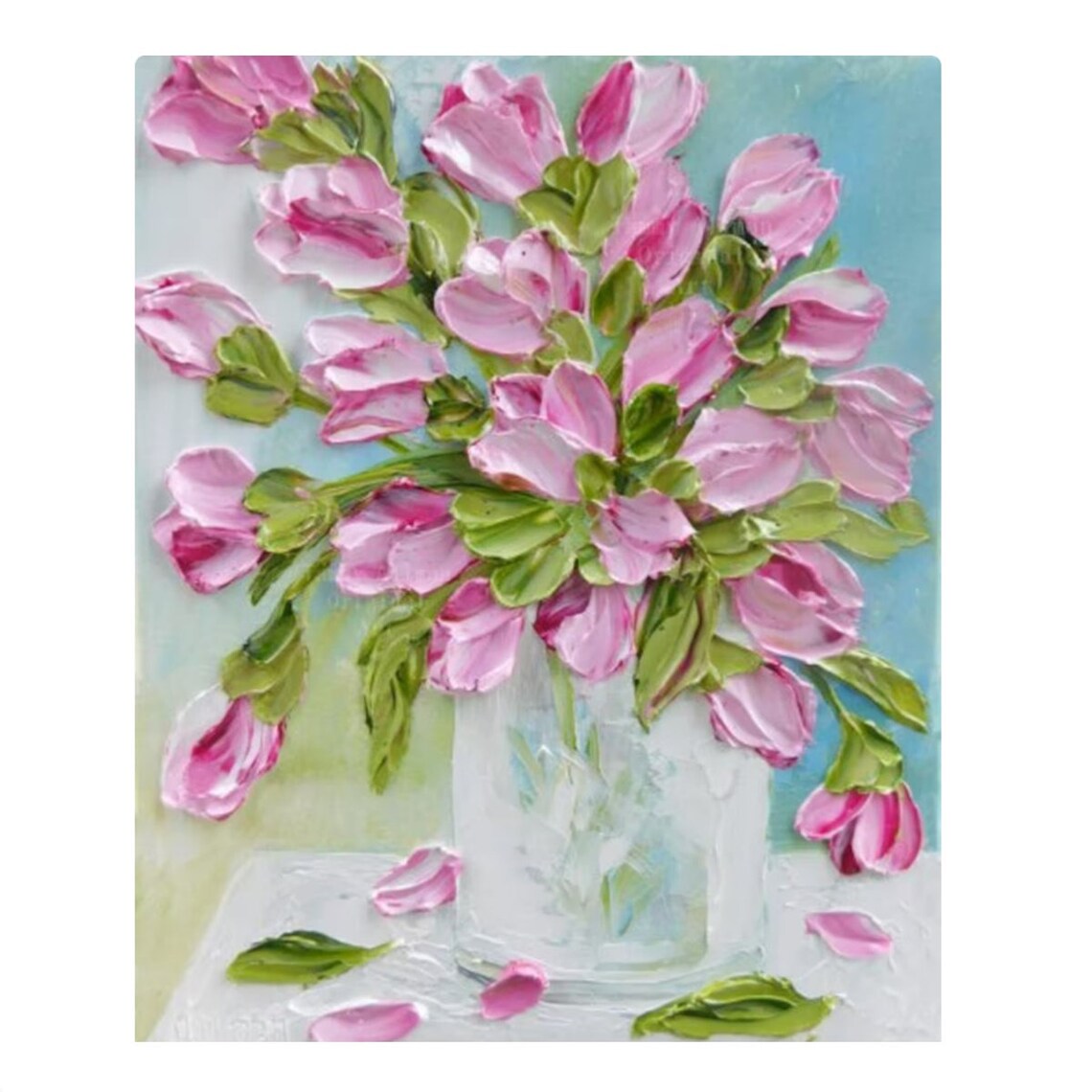 Custom Tulips In A Vase Oil Impasto Art Print - Image 4