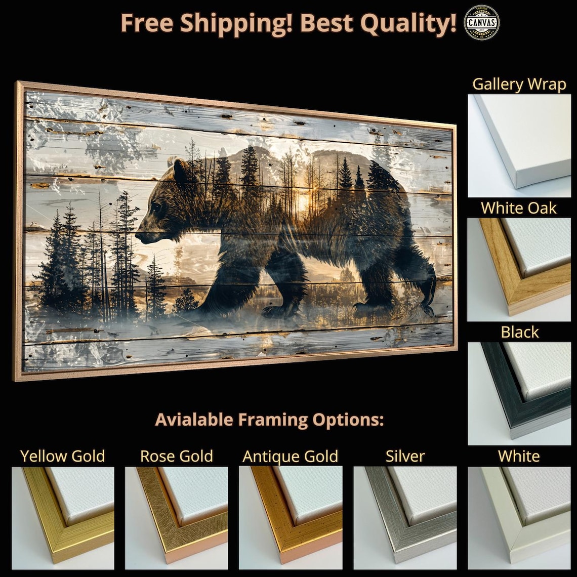 Rustic Bear Silhouette Abstract Forest Landscape Poster - Image 6
