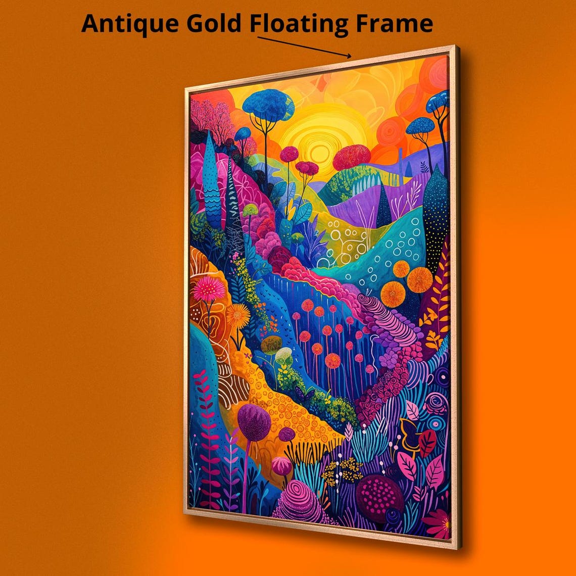 Vibrant Colorful Forest Trees Abstract Folk Art Landscape Poster - Image 3
