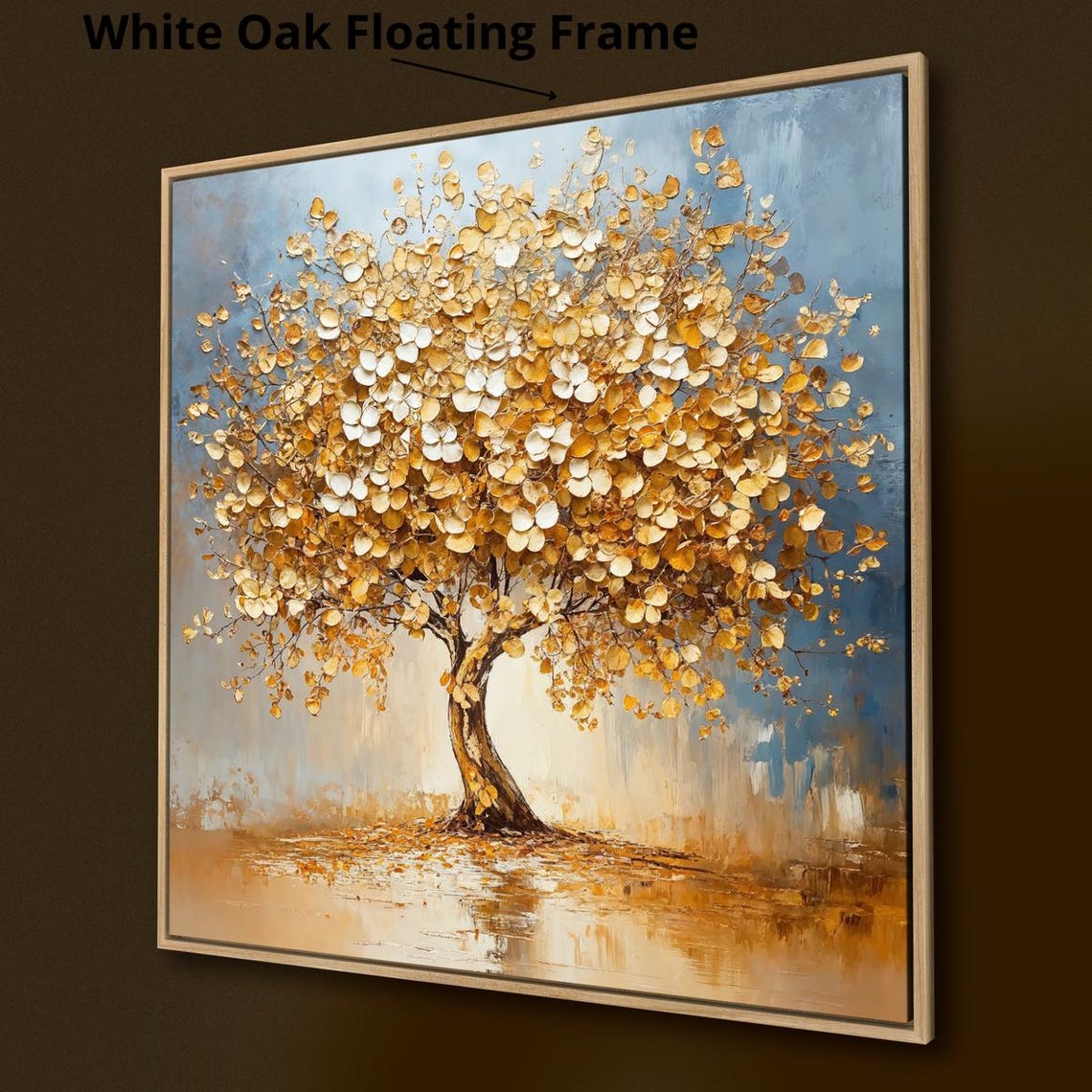 Golden Tree Of Life With White Blossoms Abstract Painting Wall Poster - Image 3