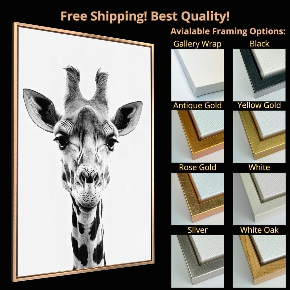 Black And White Giraffe Portrait Minimalist Safari Animal Wall Poster - Image 4