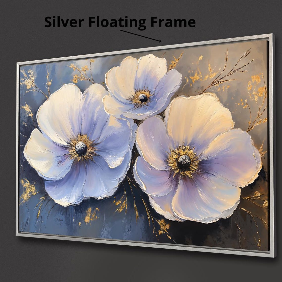 Delicate Trio White Blue Anemone Flowers Gold Centers Art Print - Image 2