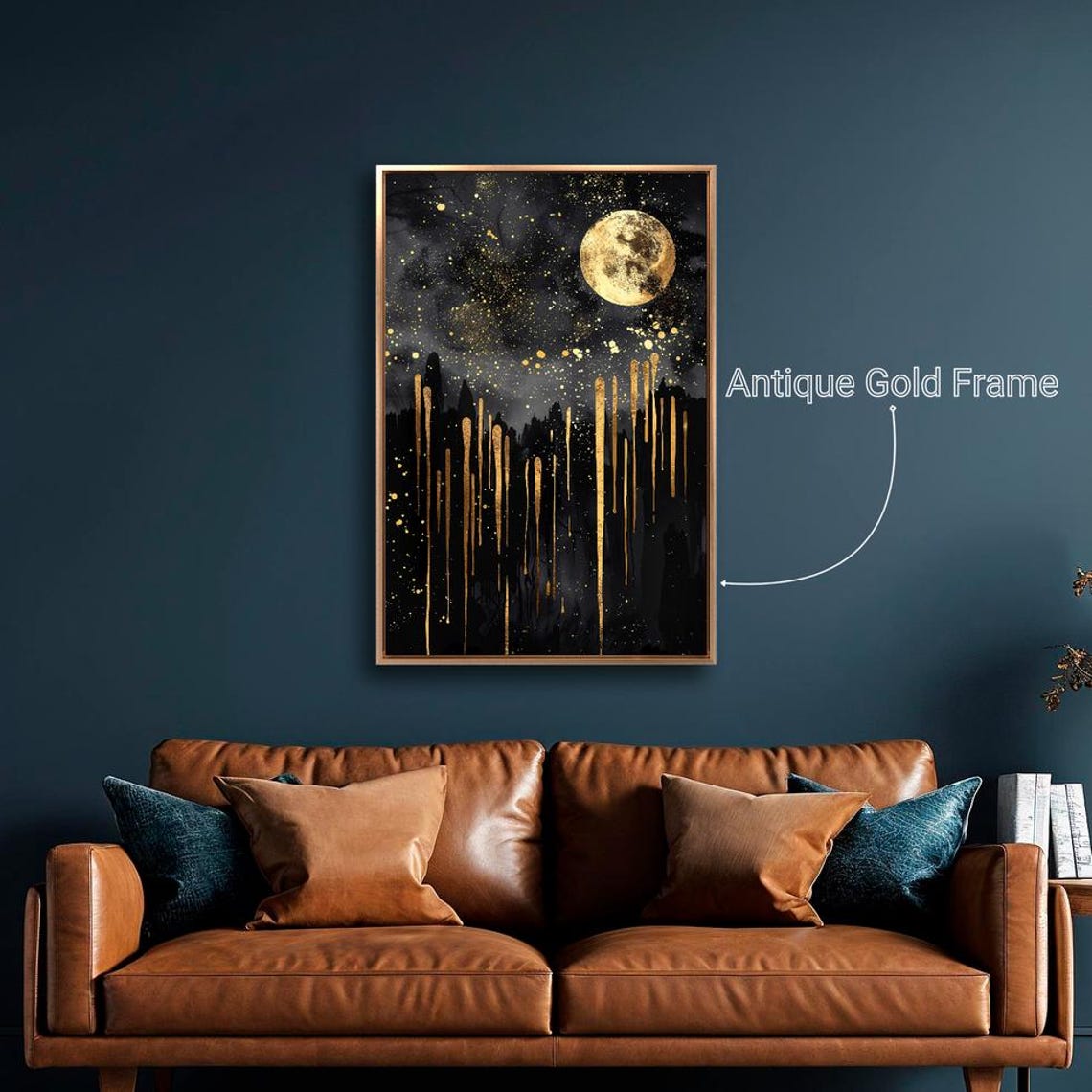 Golden Moon Starry Night Black Sky Abstract Celestial Wall Art Poster - Image 5