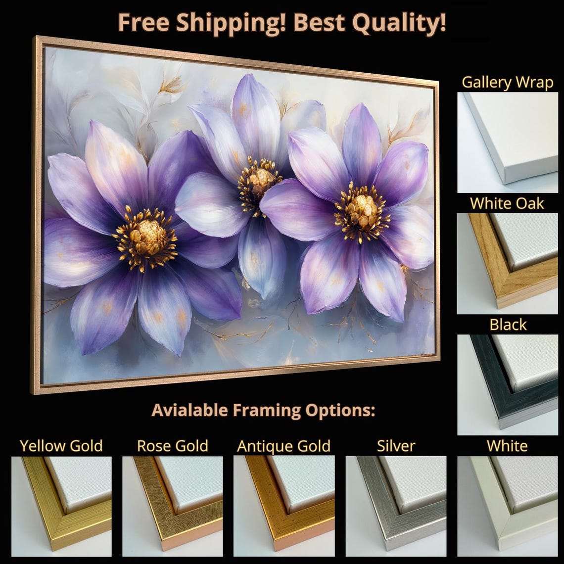 Purple Wildflowers With Golden Centers Panoramic Floral Wall Poster - Image 5