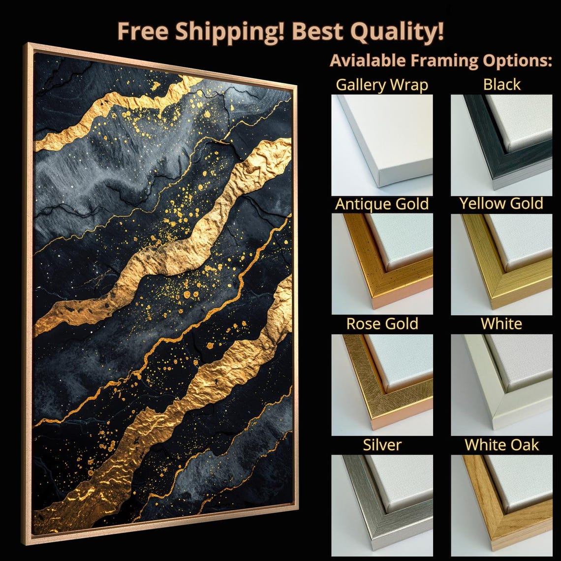 Black Gold Marble Abstract Geode Luxury Modern Art Wall Decor Poster - Image 4