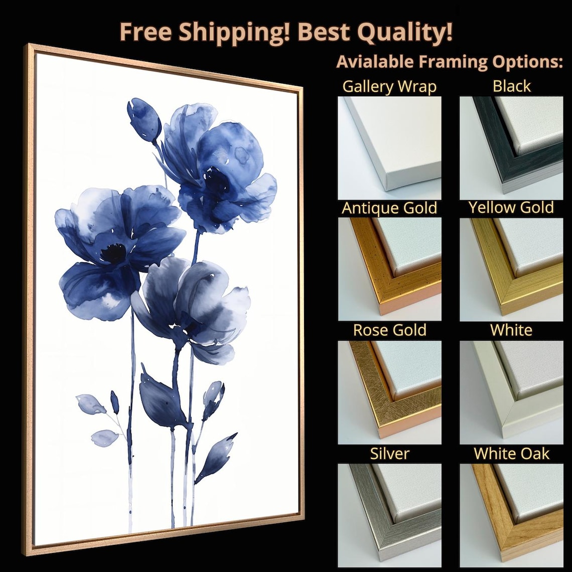 Blue Flowers Watercolor Art Print, Minimalist Floral - Image 4