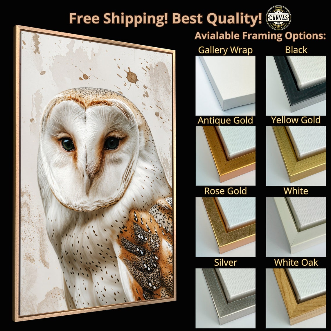 Charming Barn Owl Close Up Warm Splatter Wildlife Portrait Poster - Image 5