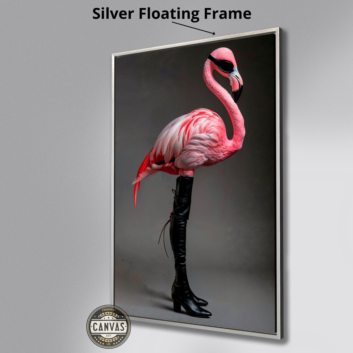 Pink Flamingo In Black Boots Sunglasses Quirky Fashion Art Poster - Image 4