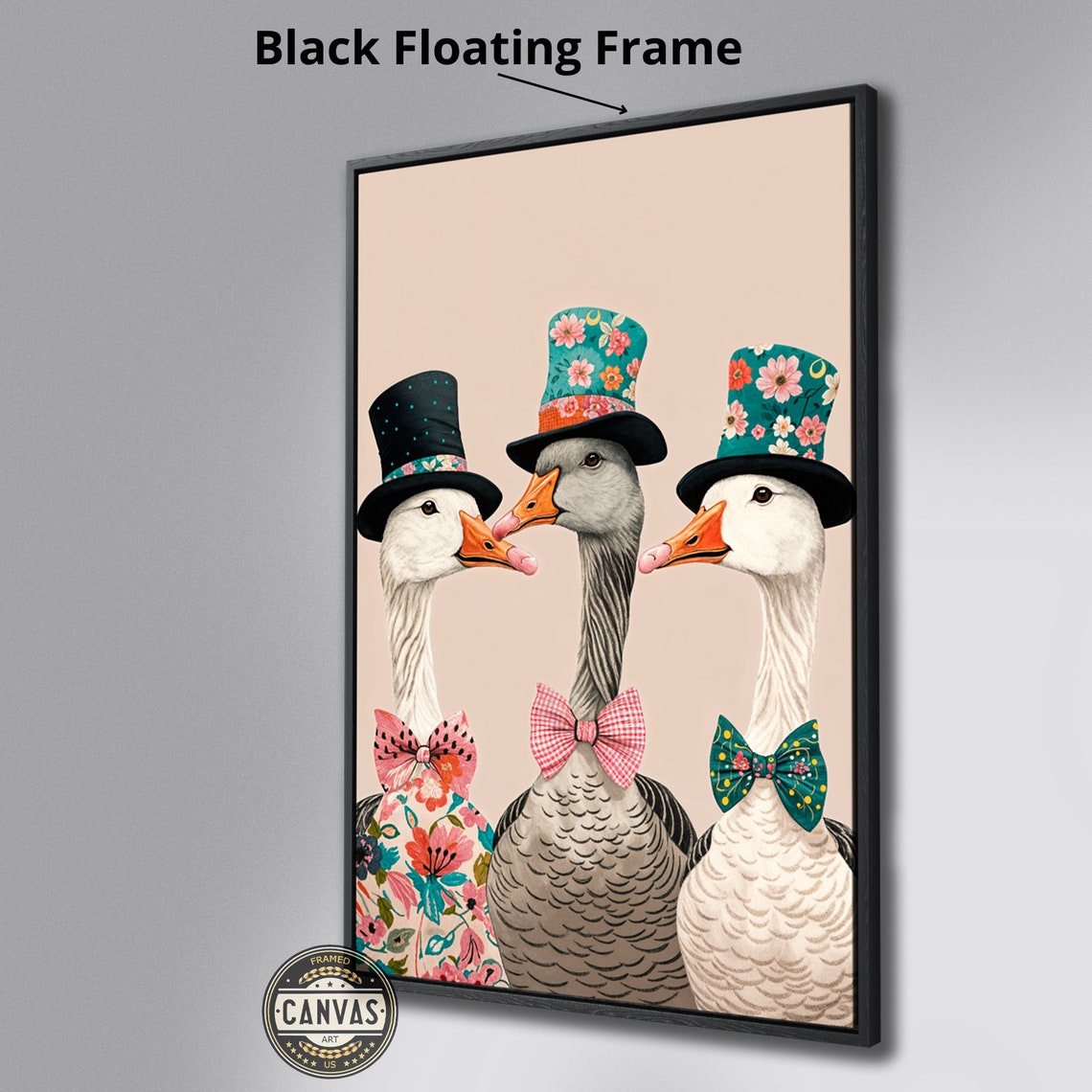 Whimsical Geese Top Hats Bow Ties Victorian Style Fun Poster - Image 3