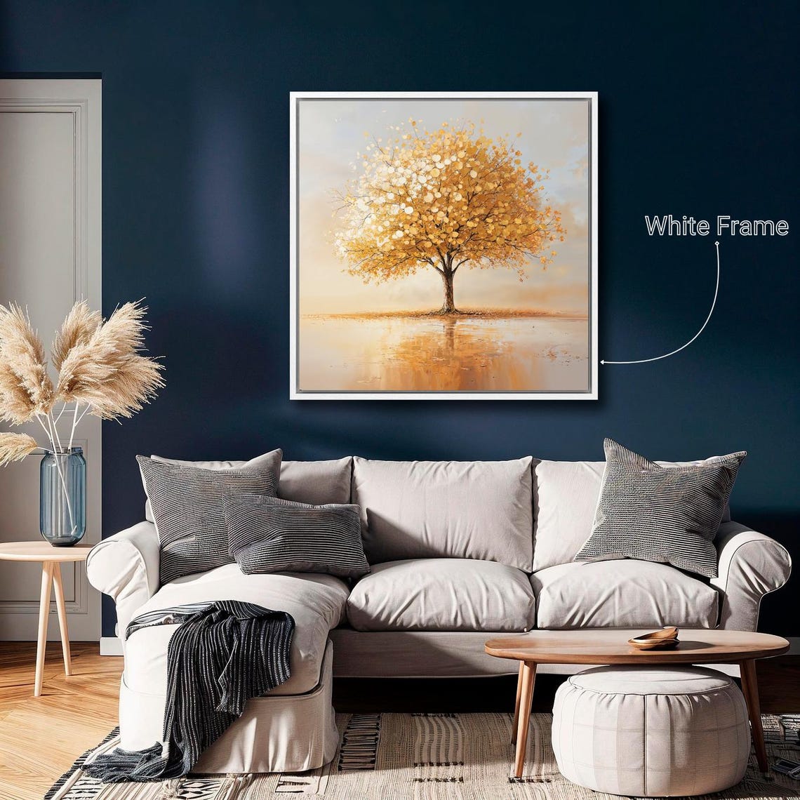 Golden Tree Of Life Autumn Leaves Reflective Water Art Print - Image 3