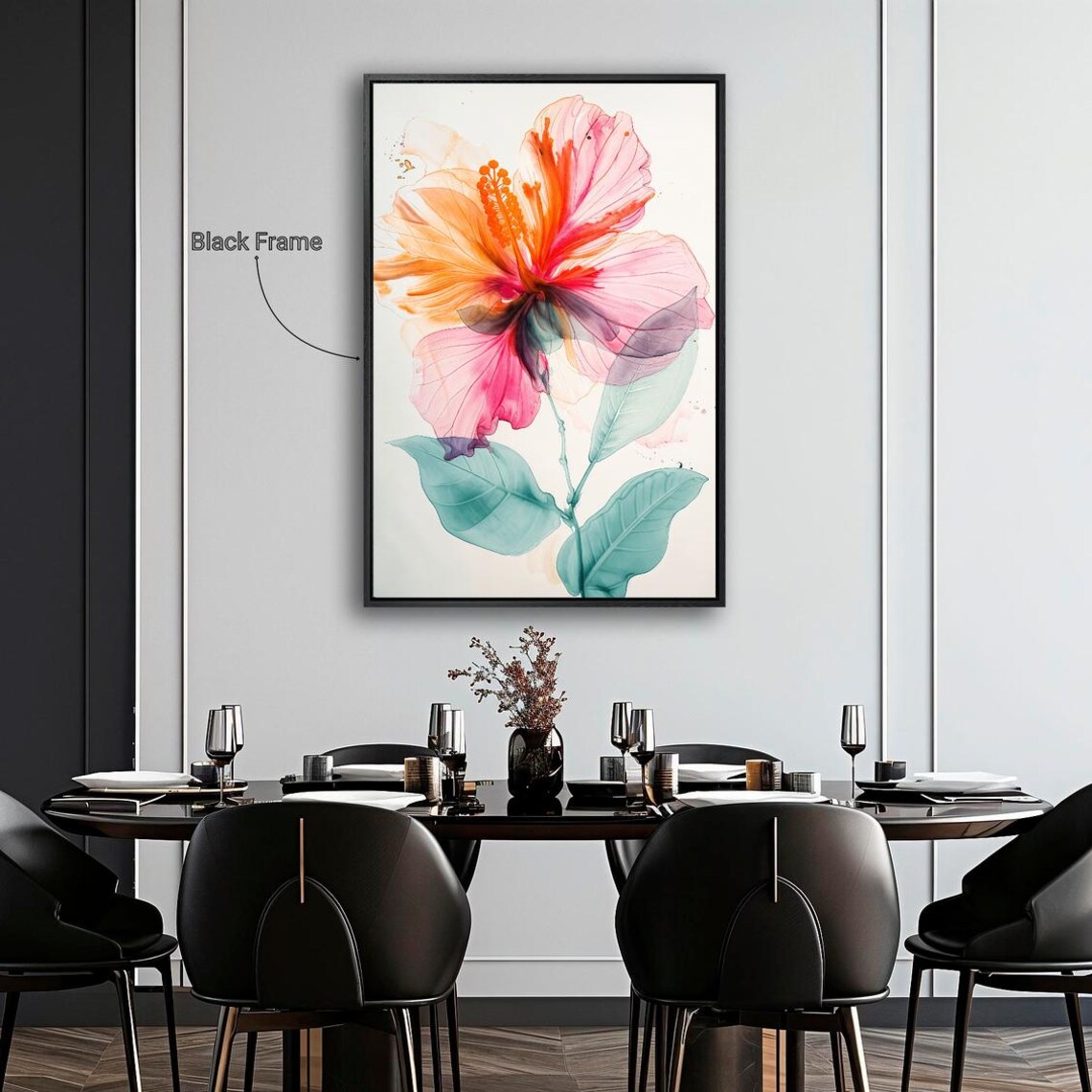 Hibiscus Flower Pink Orange Watercolor Botanical Floral Art Poster - Image 3
