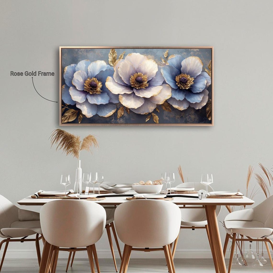 Blue And White Lush Flowers Panoramic Floral Painting Wall Poster - Image 4