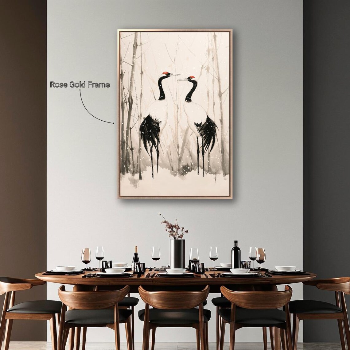 Two Red Crowned Cranes Snowy Bamboo Japanese Ink Style Poster - Image 2