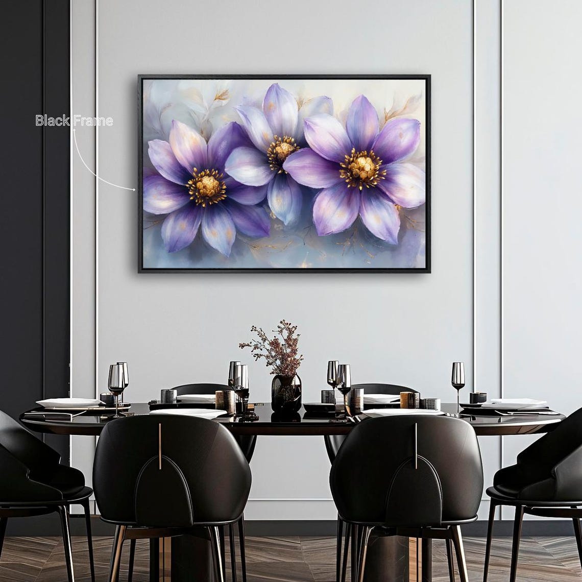 Purple Wildflowers With Golden Centers Panoramic Floral Wall Poster - Image 4