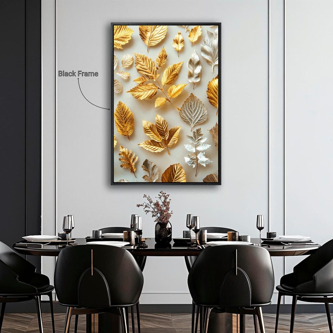 Gold Silver Leaves Elegant Metallic Botanical Fall Foliage Poster - Image 4