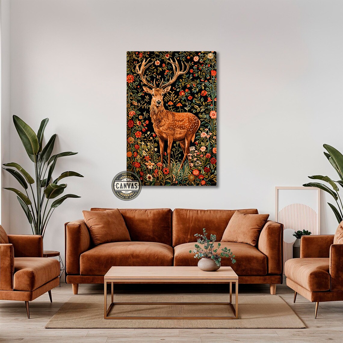 Elegant Stag Among Wildflowers Vintage Tapestry Style Animal Wall Poster - Image 3