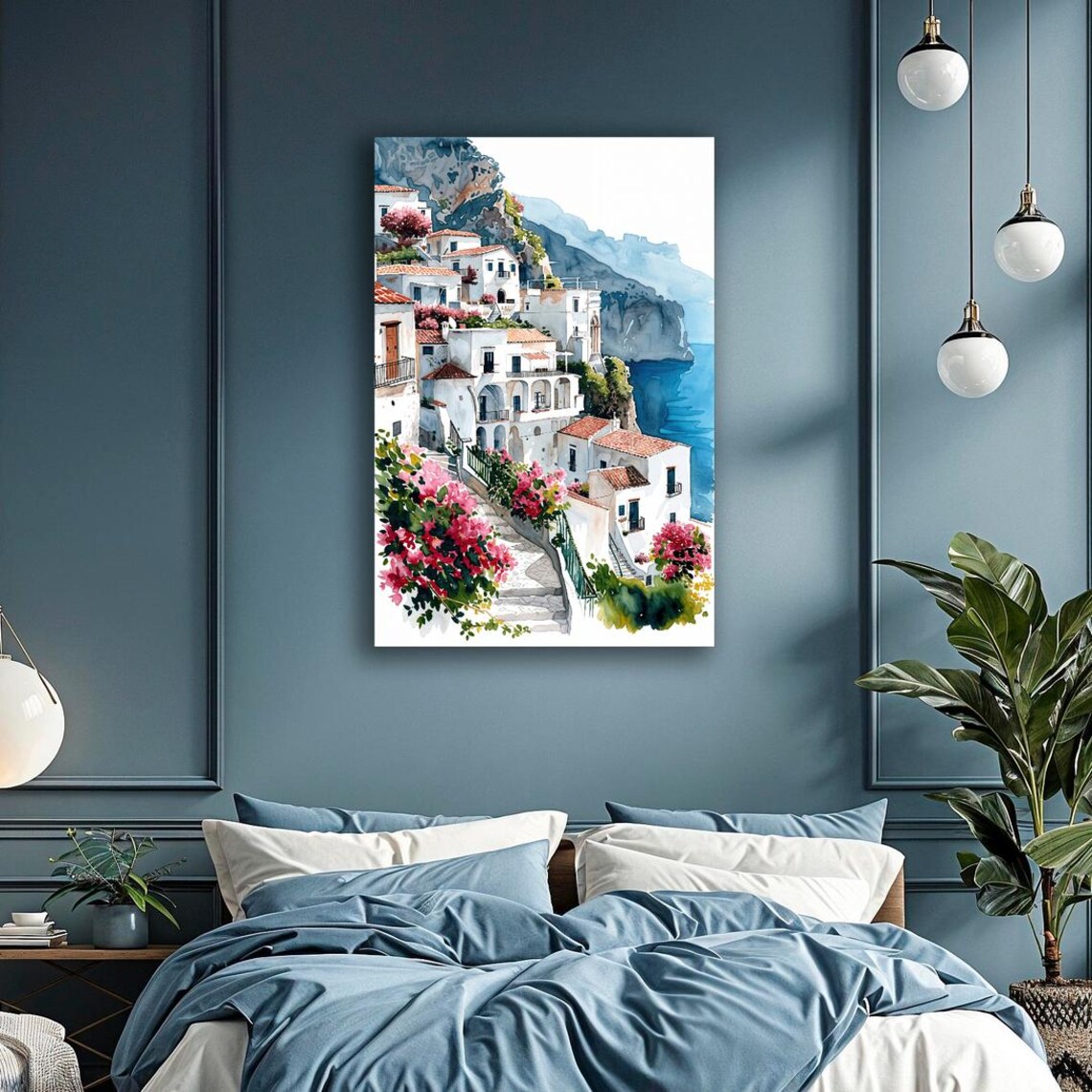 Amalfi Coast Watercolor Art Print, Italian Village - Image 3
