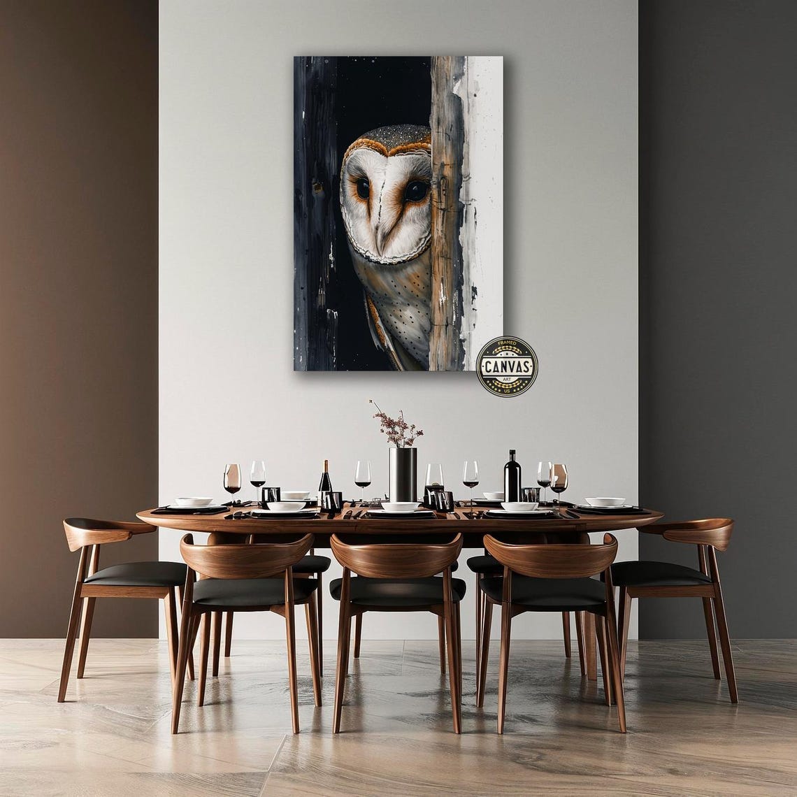 Barn Owl Peeking From Dark Doorway Moody Realistic Bird Art Poster - Image 3