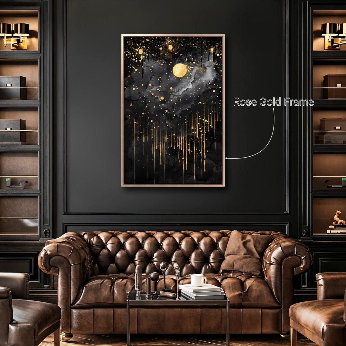 Black Gold Moonlit Night Sky Starry Celestial Abstract Poster - Image 4