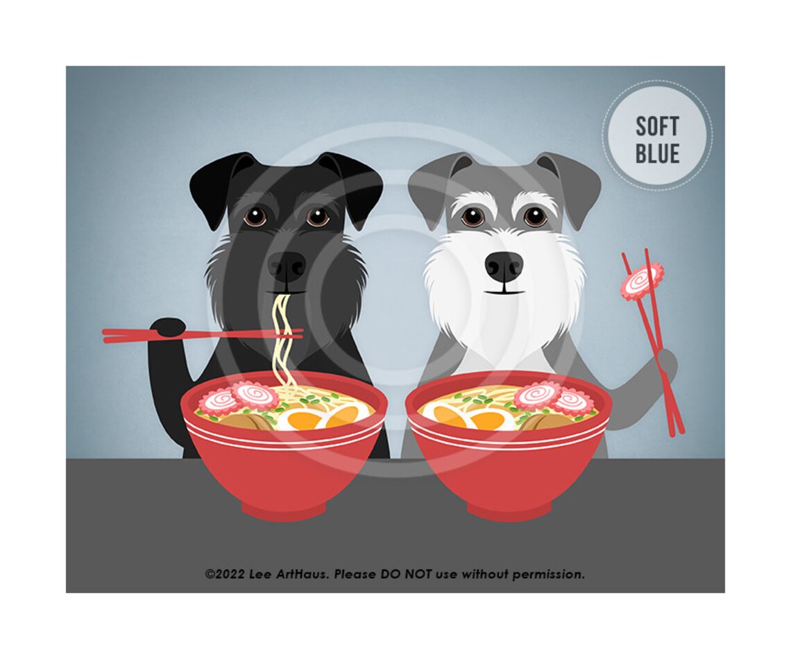 792dp Dog Art Two Schnauzer Dogs Eating Ramen Noodles Wall Art Schnauzer Decor Ramen Art Dog Portrait Pet Drawing Foodie Print - Image 2