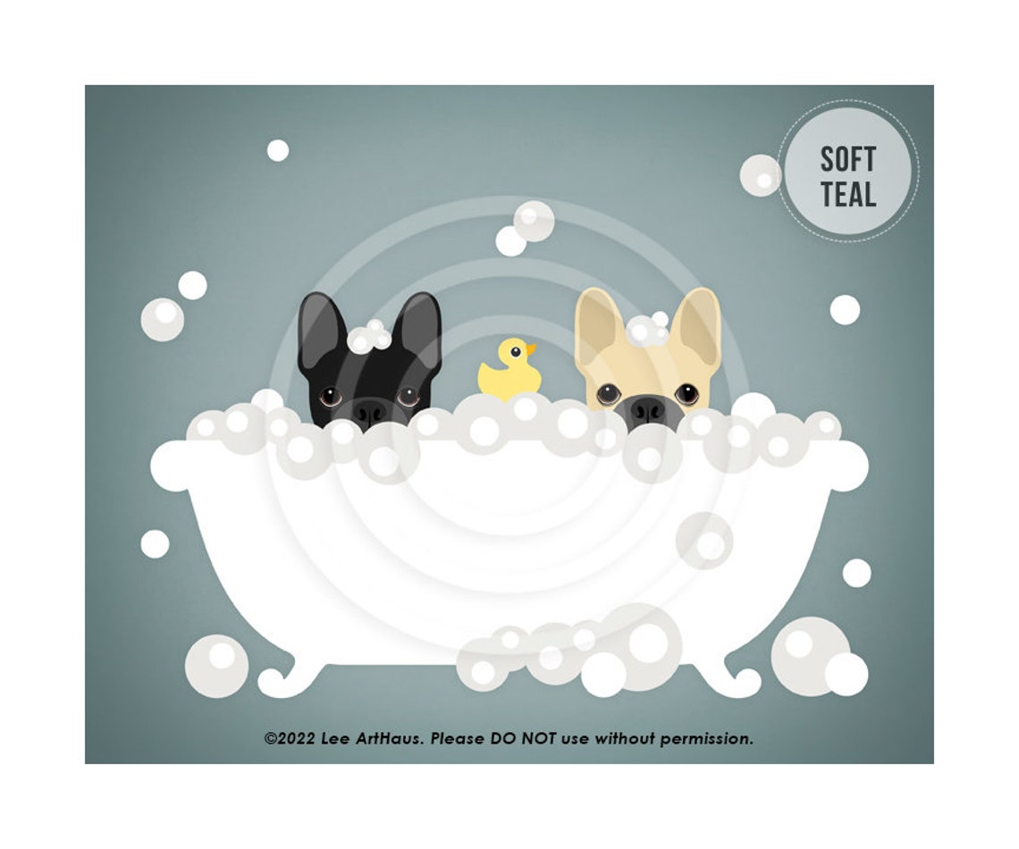Two French Bulldogs Bubble Bath Clawfoot Tub Rubber Duck Poster - Image 4