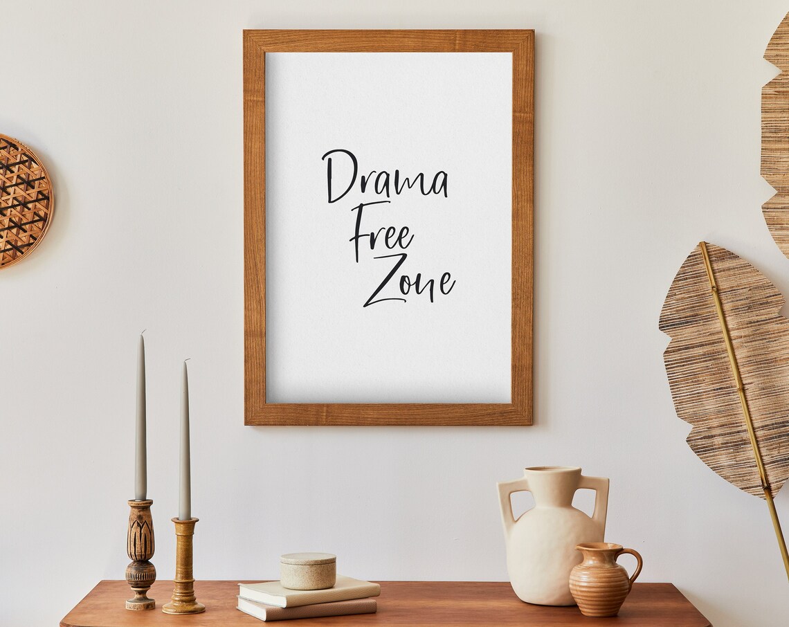 Drama Free Zone Quote Print Minimalist Teen Girl Bedroom Wall Decor