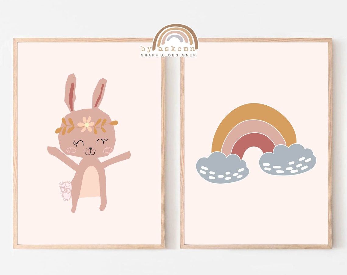 Bunny Print Nursery Baby Room Poster Nursery Wall Art Boho Rainbow Wall Art Boho Nursery Kids Room Poster Girls Bedroom Decor - Image 6