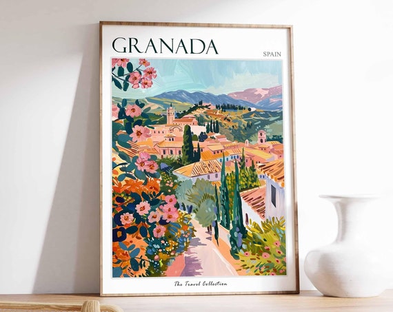 Granada Travel Poster, Spanish Travel Art Print