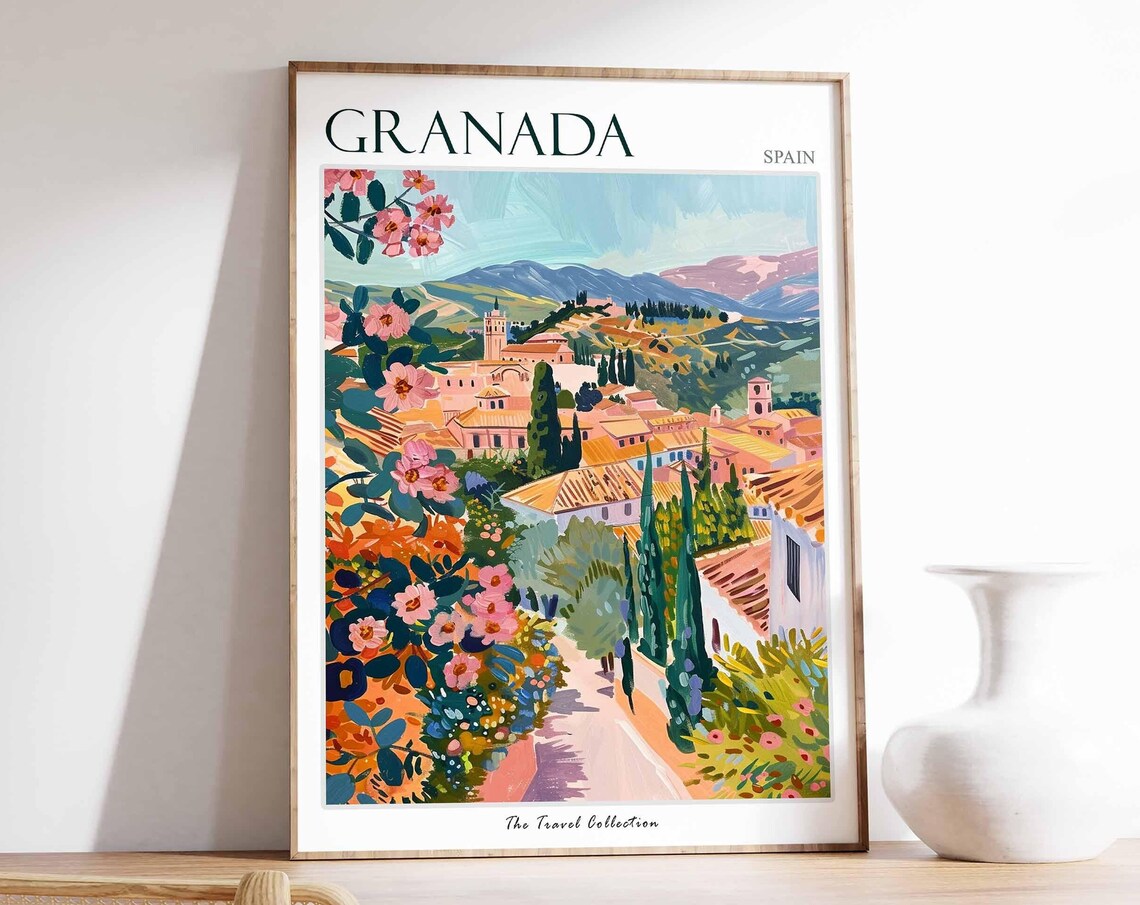 Granada Travel Poster, Spanish Travel Art Print