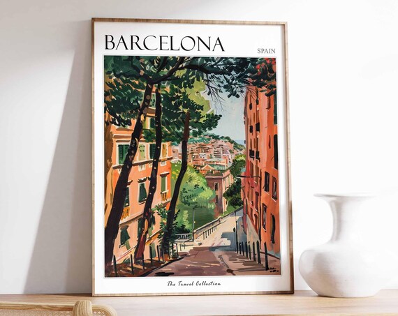 Barcelona Poster Barcelona Travel Print Spain Wall Art Spanish Travel Print Tropical Decor Barcelona Gift Barcelona Travel Poster