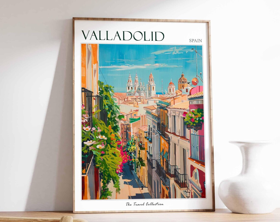 Valladolid Spain Flower Balcony Street Cathedral Travel Art Poster