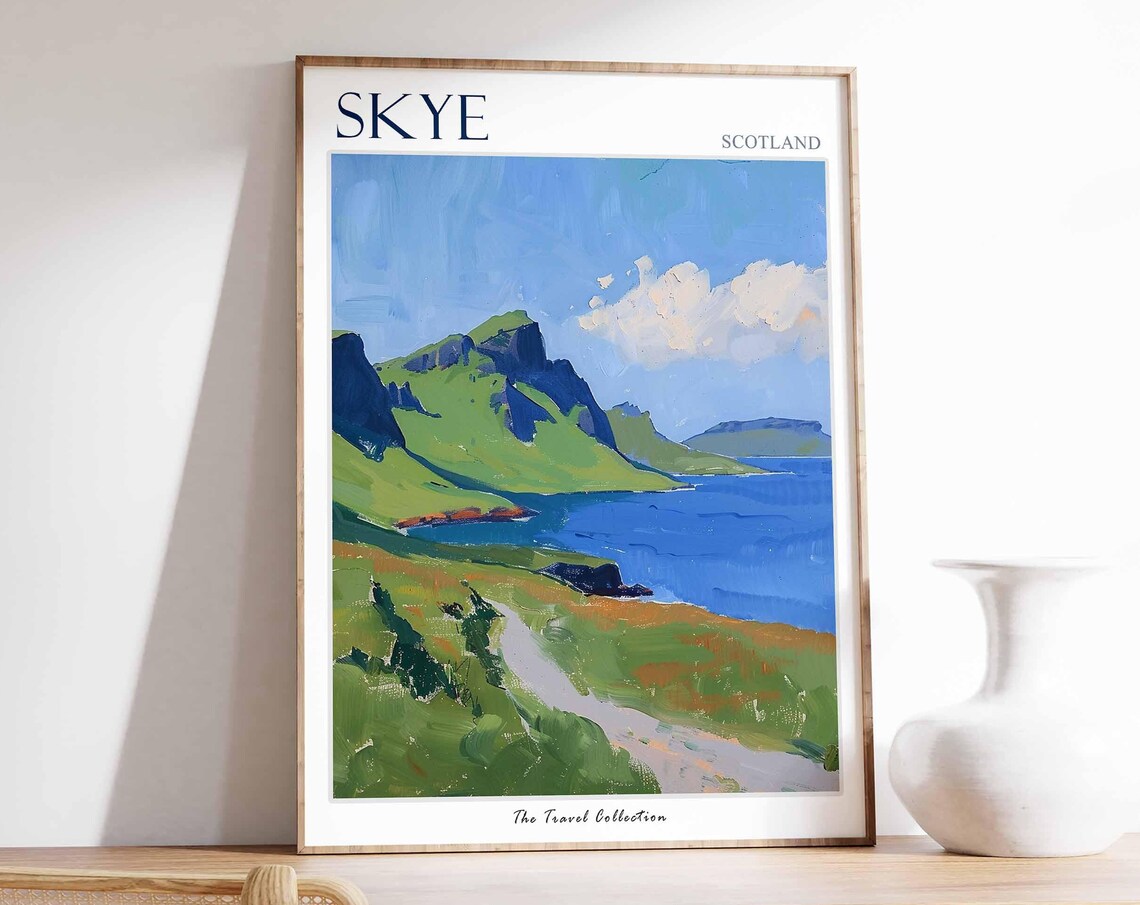Skye Scotland Green Coastal Hills Blue Sea Winding Path Landscape Poster