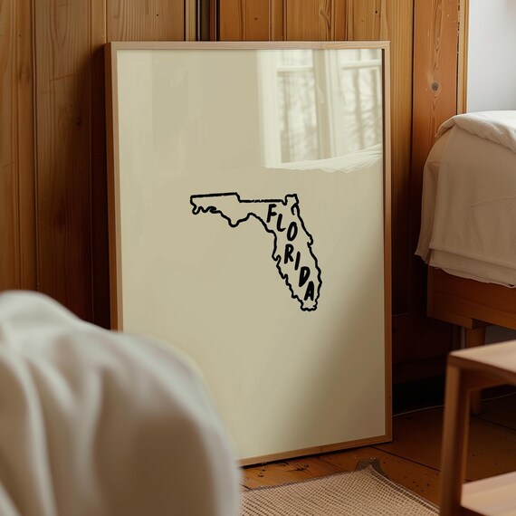 Florida Outline Hand Drawn Black Script State Minimalist Poster