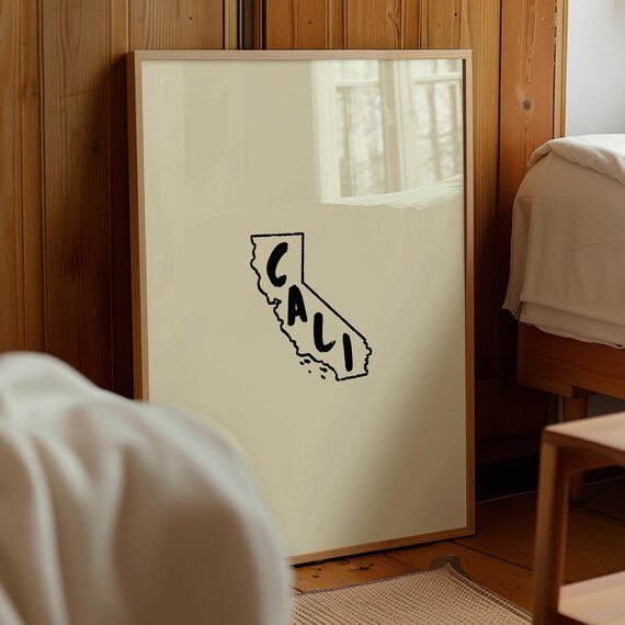 California State Outline Cali Hand Drawn Minimalist Wall Art