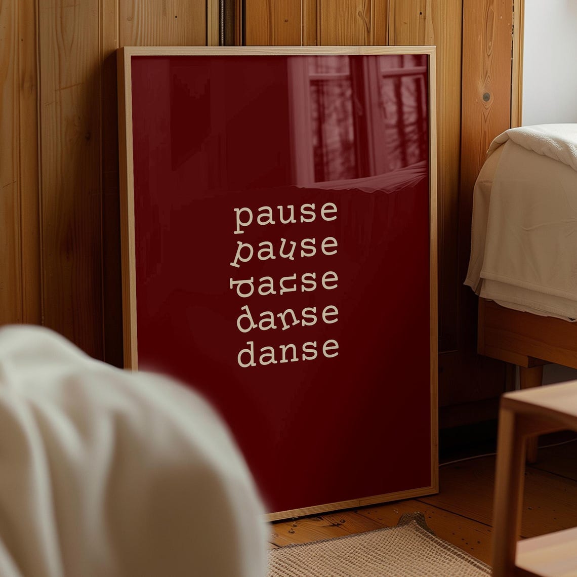 Red Minimalist Pause Danse French Typography Modern Wall Art