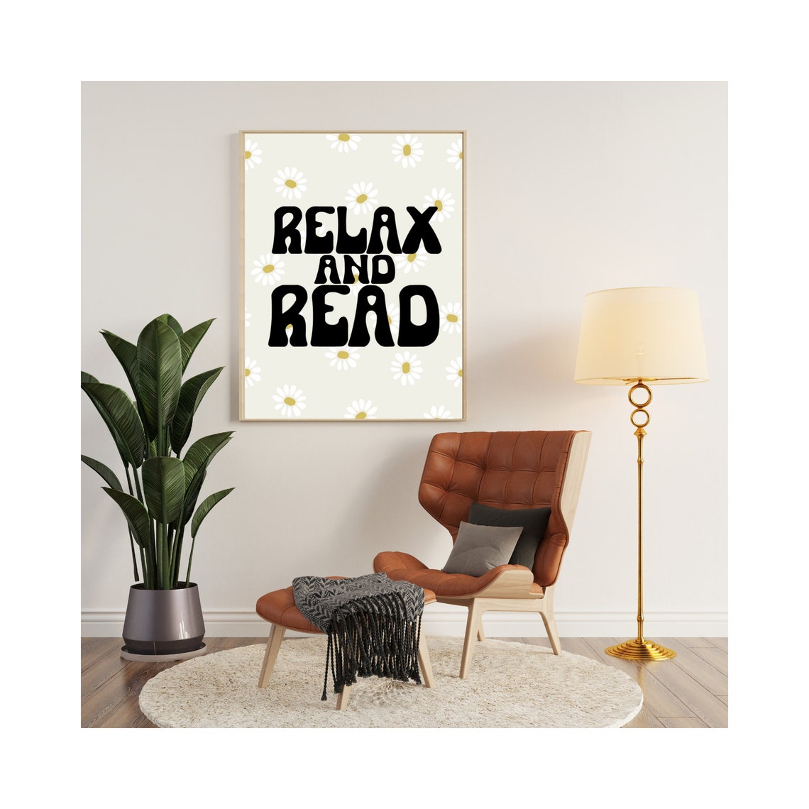 Relax And Read Retro Groovy Daisy Floral Book Lovers Quote Poster - Image 3