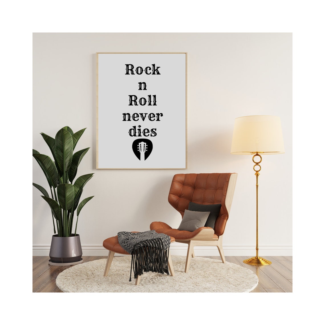 Rock N Roll Never Dies Guitar Pick Retro Music Room Quote Poster - Image 3