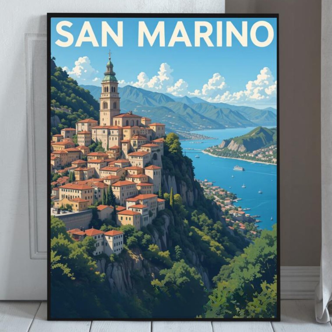 San Marino Cliff Top Old Town Tower Mountain Scenic View Poster