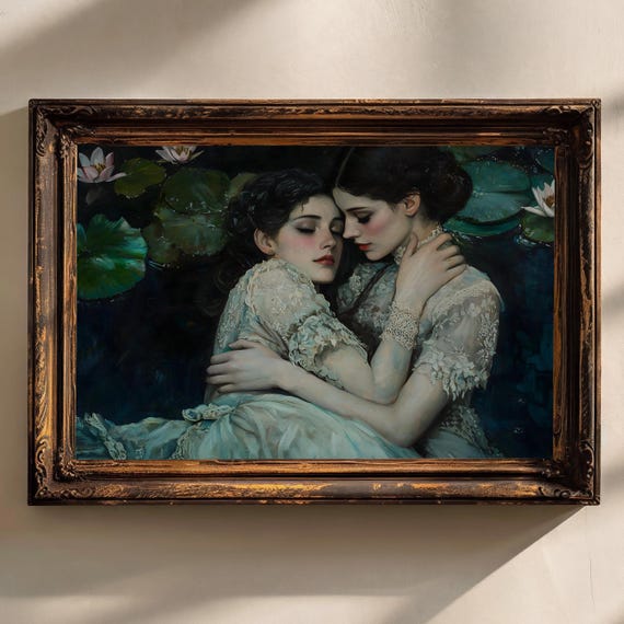 Girlfriends Dark Academia Print The Lake Goth Moody Victorian Lesbian Wall Art Dark Decor Aesthetic Dark Cottagecore Gothic Prints