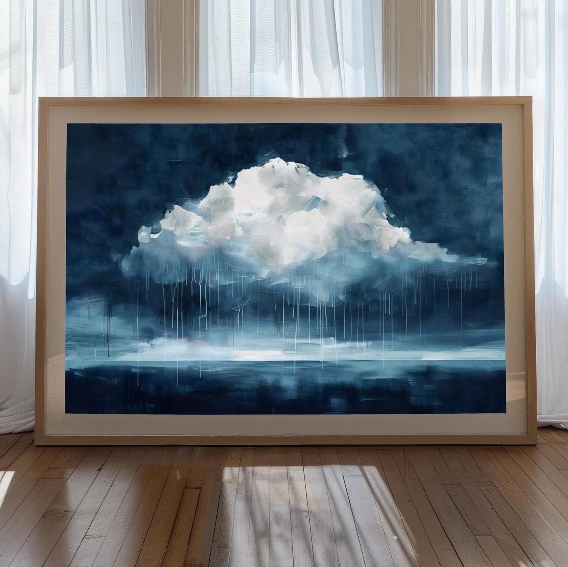 Moody Navy Rain Cloud Over Calm Water Dark Stormy Sky Poster