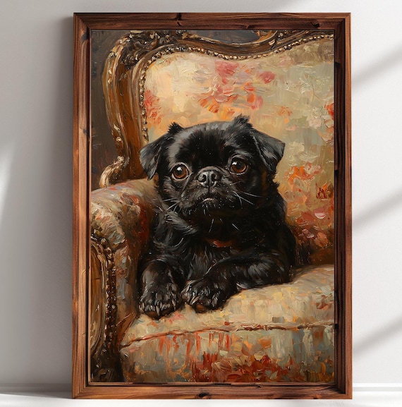 Victorian Black Pug Dog Wall Art Vintage Moody Wall Decor Dog Print Animal Wall Art Victorian Decor Wall Art Dark Moody Antique Art Print