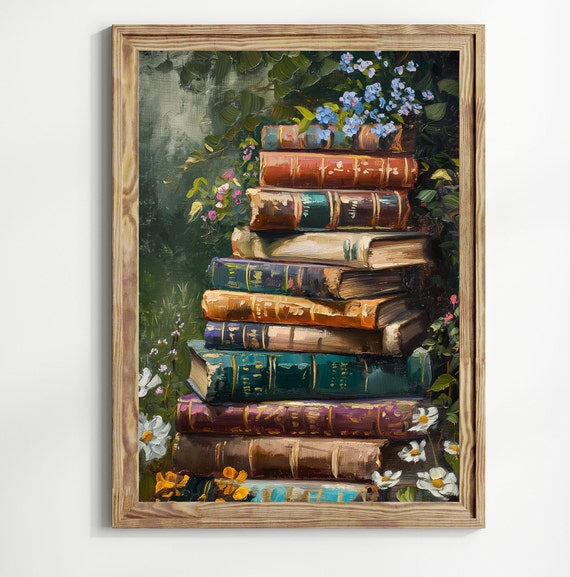 Moody Bookish Wall Art Book Print Cottagecore Print Victorian Decor Dark Academia Decor Goblincore Print Library Floral Wall Art Flower Art