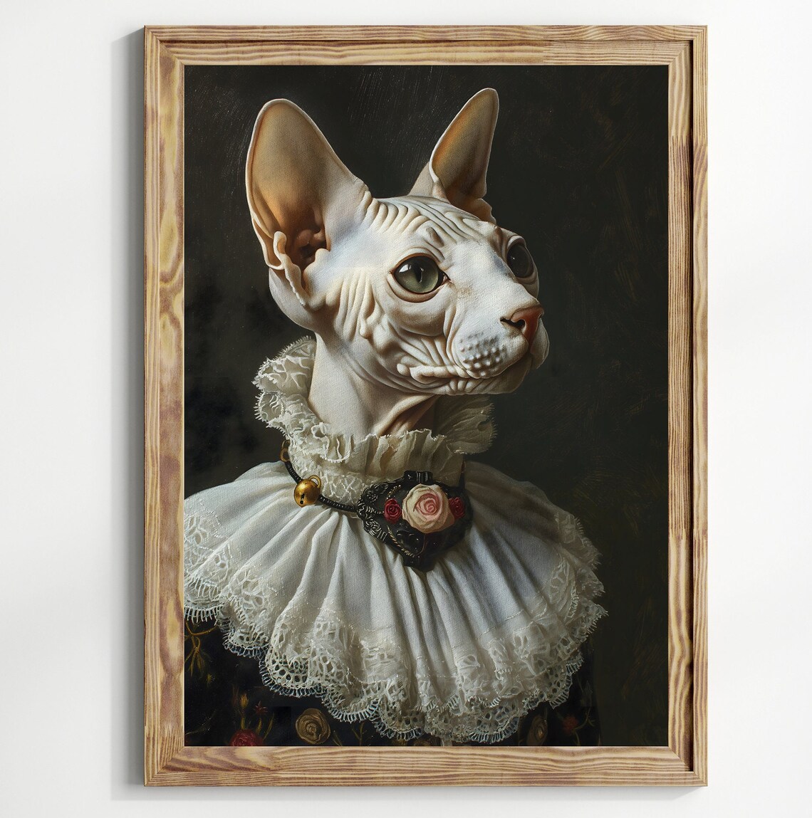 Regal Sphynx Cat Victorian Portrait Lace Collar Aristocratic Cat Poster