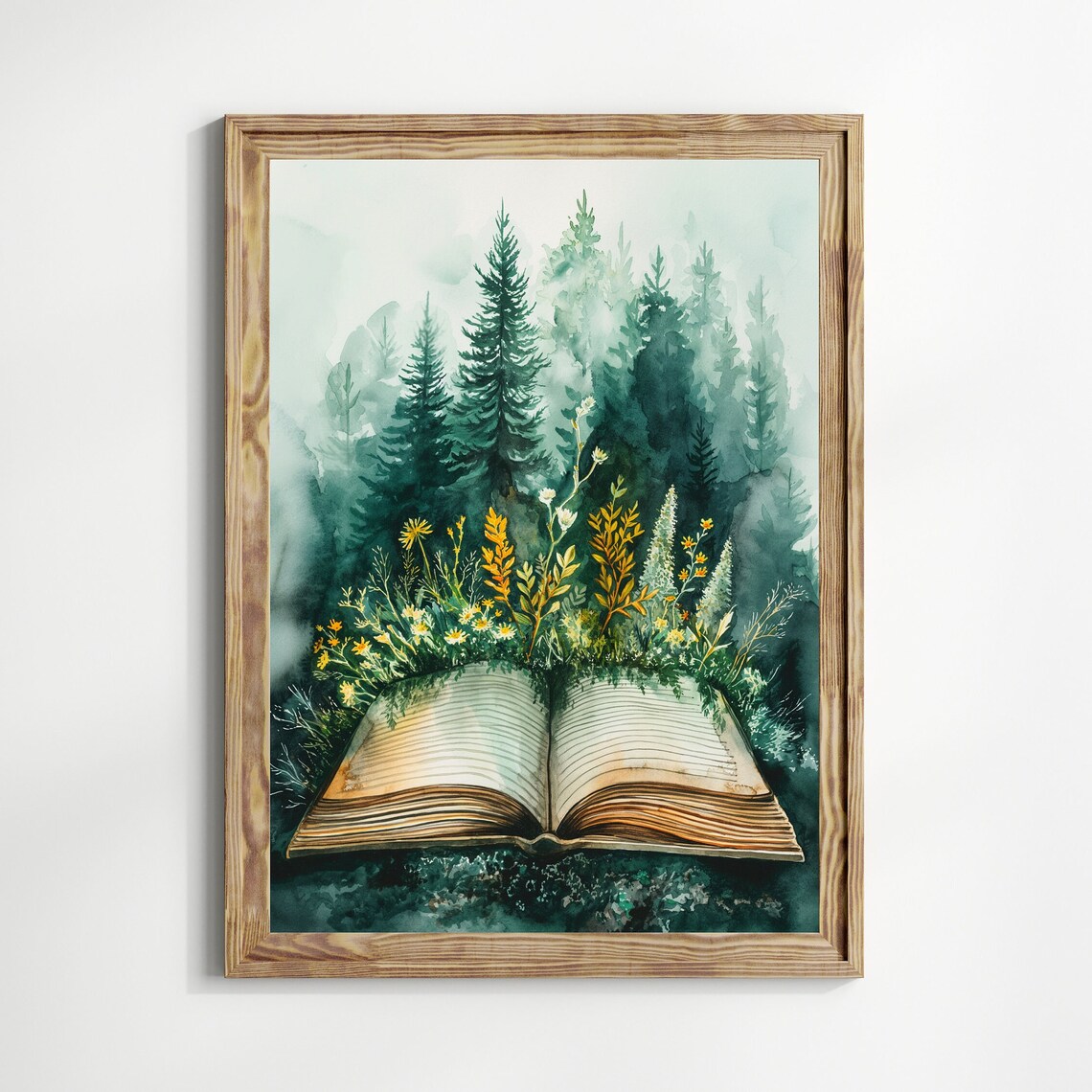 Open Book With Forest Growing Inside Watercolor Bookish Nature Art Poster - Image 2