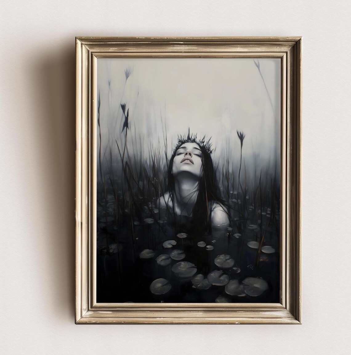 Dark Ophelia Spiky Crown Woman Black Lily Pond Gothic Dark Academia Poster - Image 2