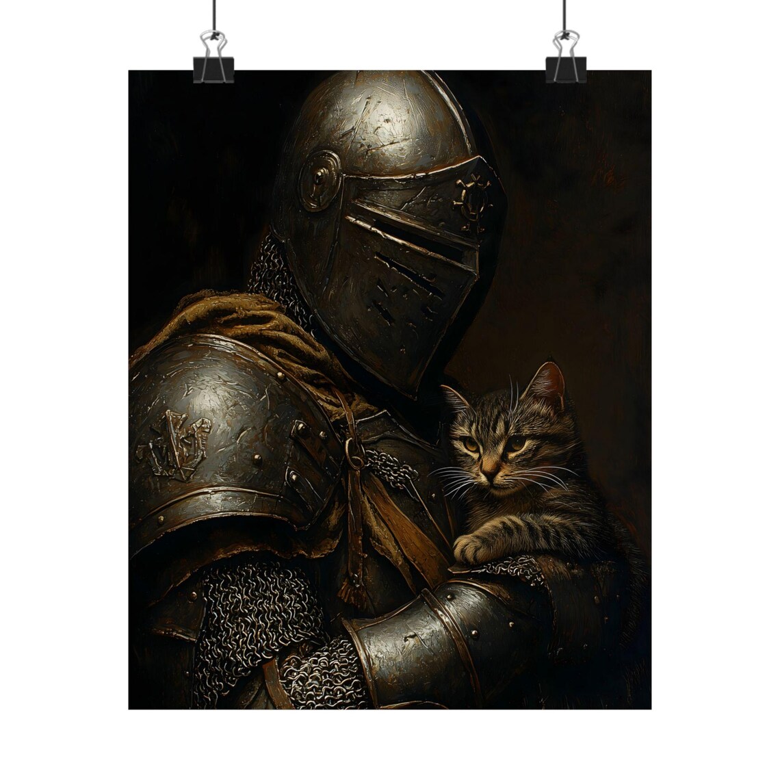 Medieval Knight With Cat, Dark Academia Art Print - Image 2
